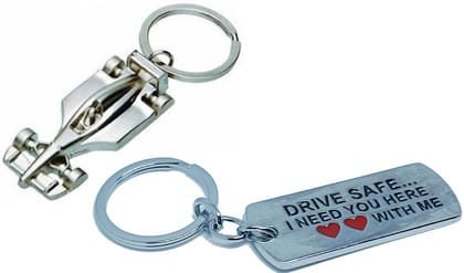 KD COLLECTIONS F1 Formula One Ferrari Racing Car Sports Car Shape Metal Keychain & Drive Safe Keychain Combo-Multicolor-2 Keychains