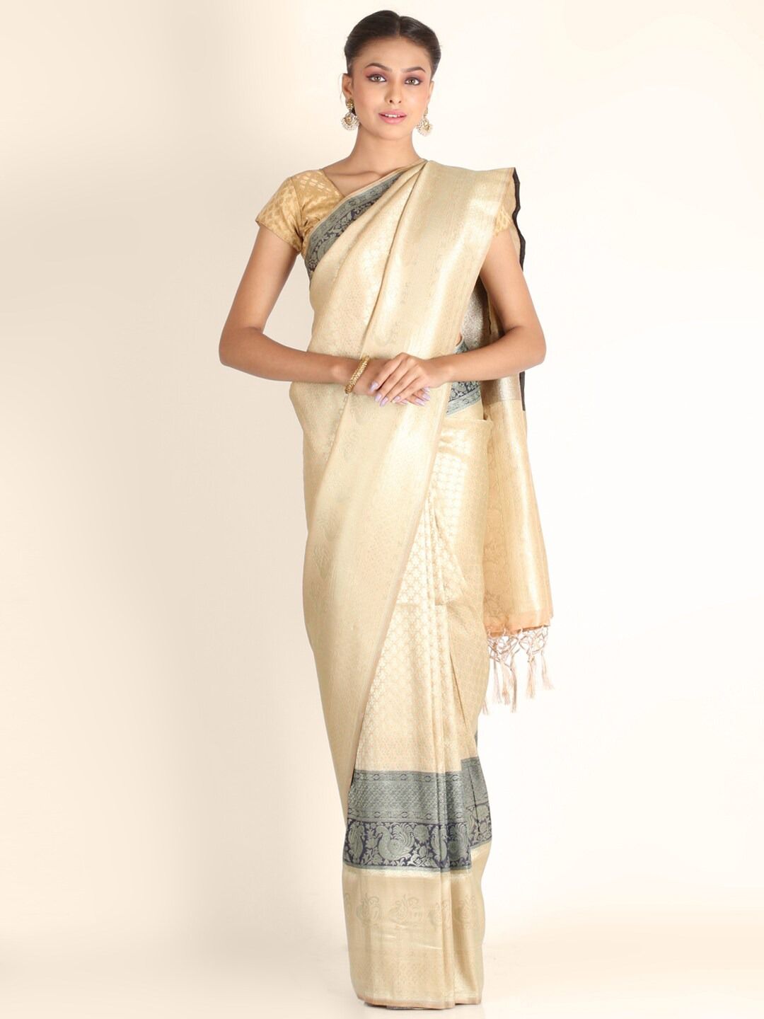 Cream Semi Silk Gadwal Saree