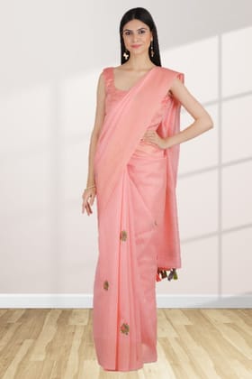 Pink Pure Tussar Silk Saree