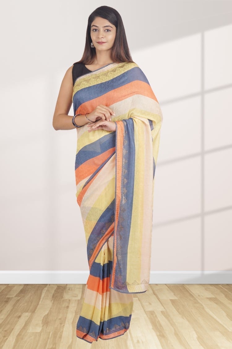 Multicolored Italian Crepe Saree