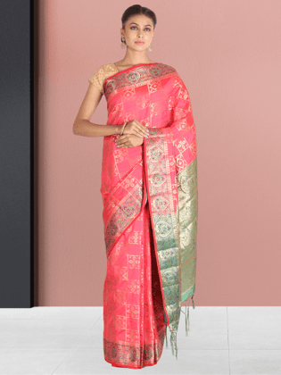 Pink semi Silk Banarasi Saree