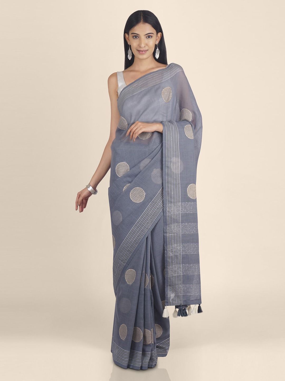 Elegant Grey Tussar Saree with woven design