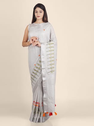 Grey Woven Design Pure Linen Saree