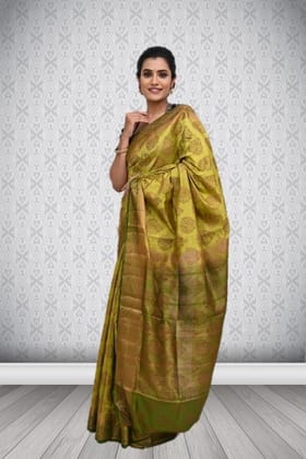 Olive Green Semi Silk Saree With Modish Design