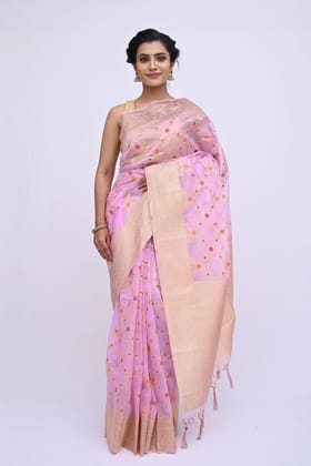 Baby Pink Organza Silk Saree With Rich Border