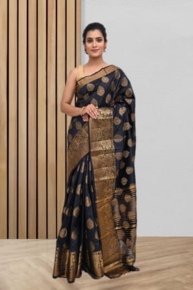 Black Semi Silk Saree With Modish Design