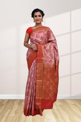 Rose Pink Semi Silk Saree With Modish Design