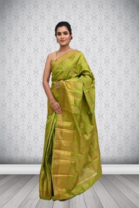 Lime Green Semi Silk Saree With Modish Design