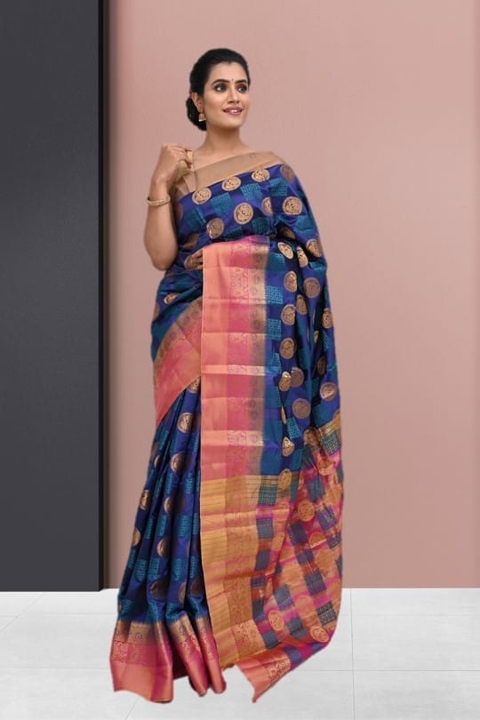 Navy Blue Semi Silk Saree With Modish Design