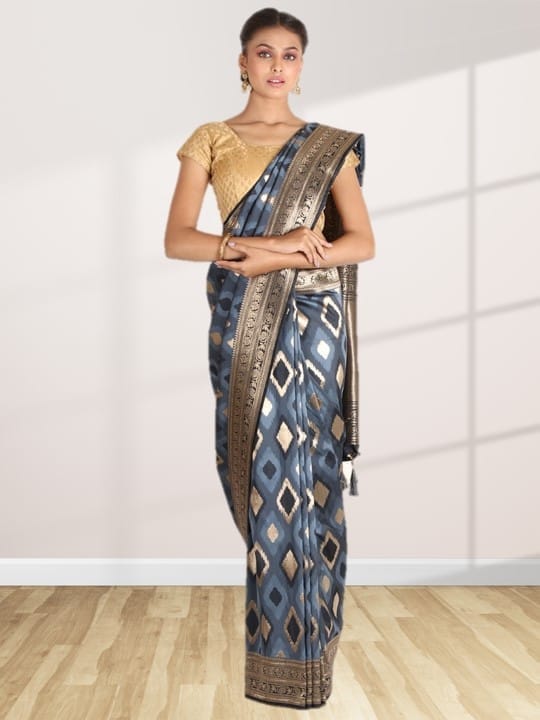 Steel Grey Taffeta Silk Saree