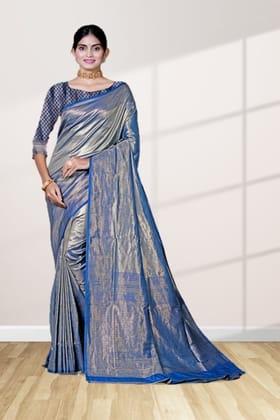 Blue Dharmavaram Tissue Silk Saree