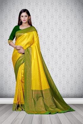 Yellow Brocade Saree with Green border