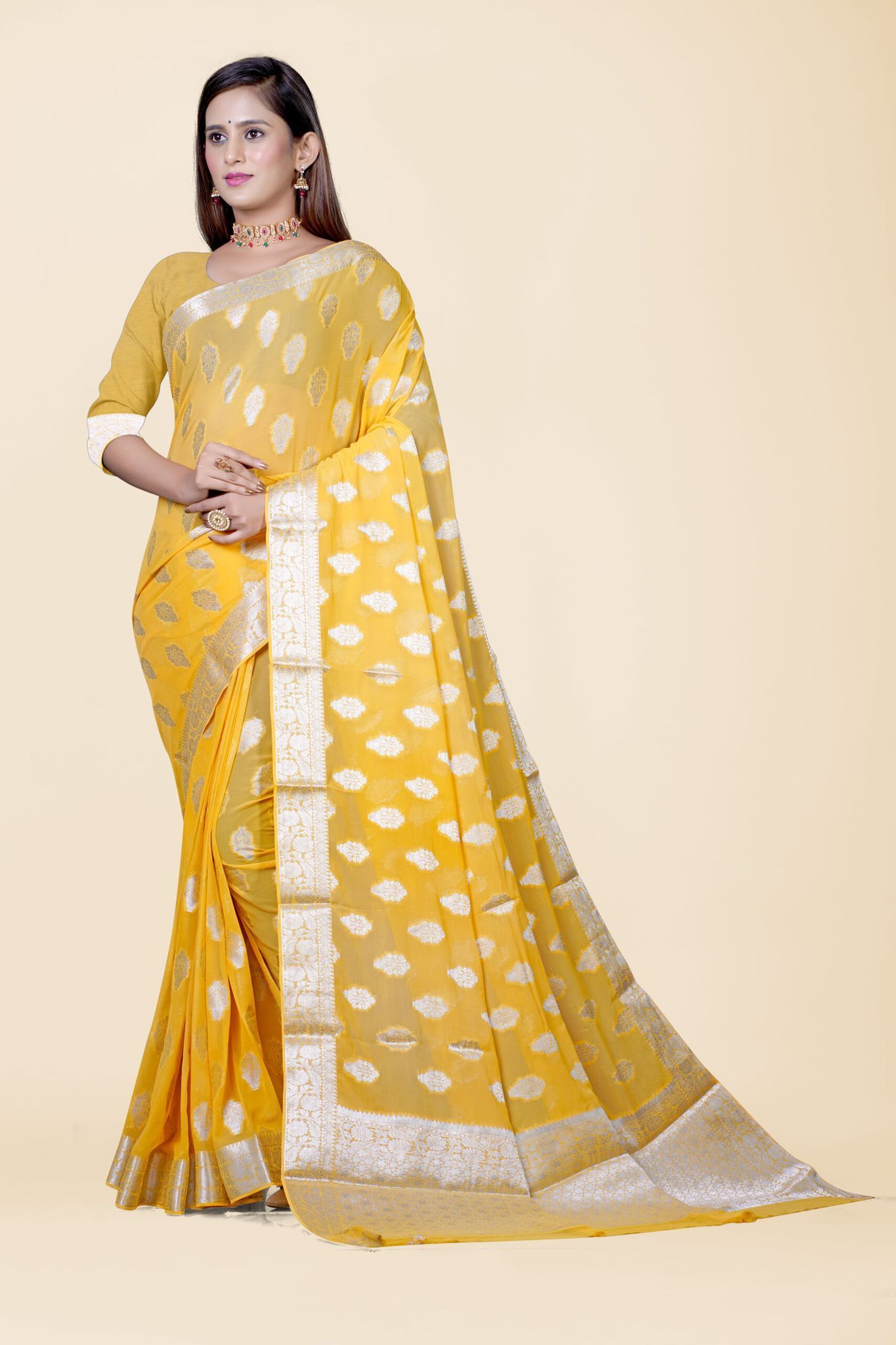 Alluring Yellow Khaddi Georgette Saree