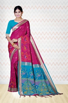 Wine Tussar Silk Saree