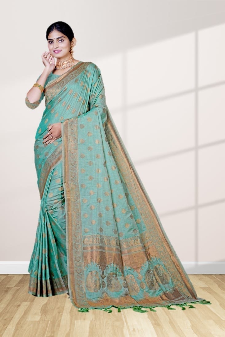 Semi Silk Saree Pista Green