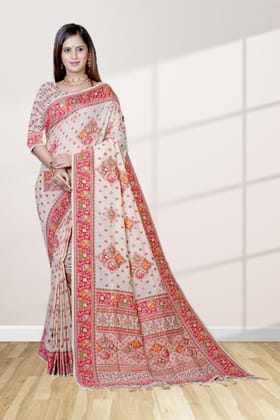 Cream Pashmina Silk Saree