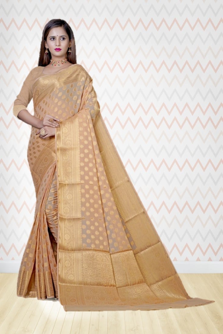 Cream Khaddi Georgette Saree