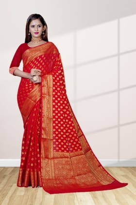 Red Khaddi Georgette Saree