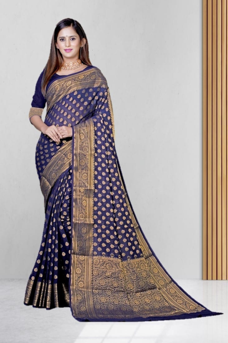 Khaddi Georgette Saree Navy Blue