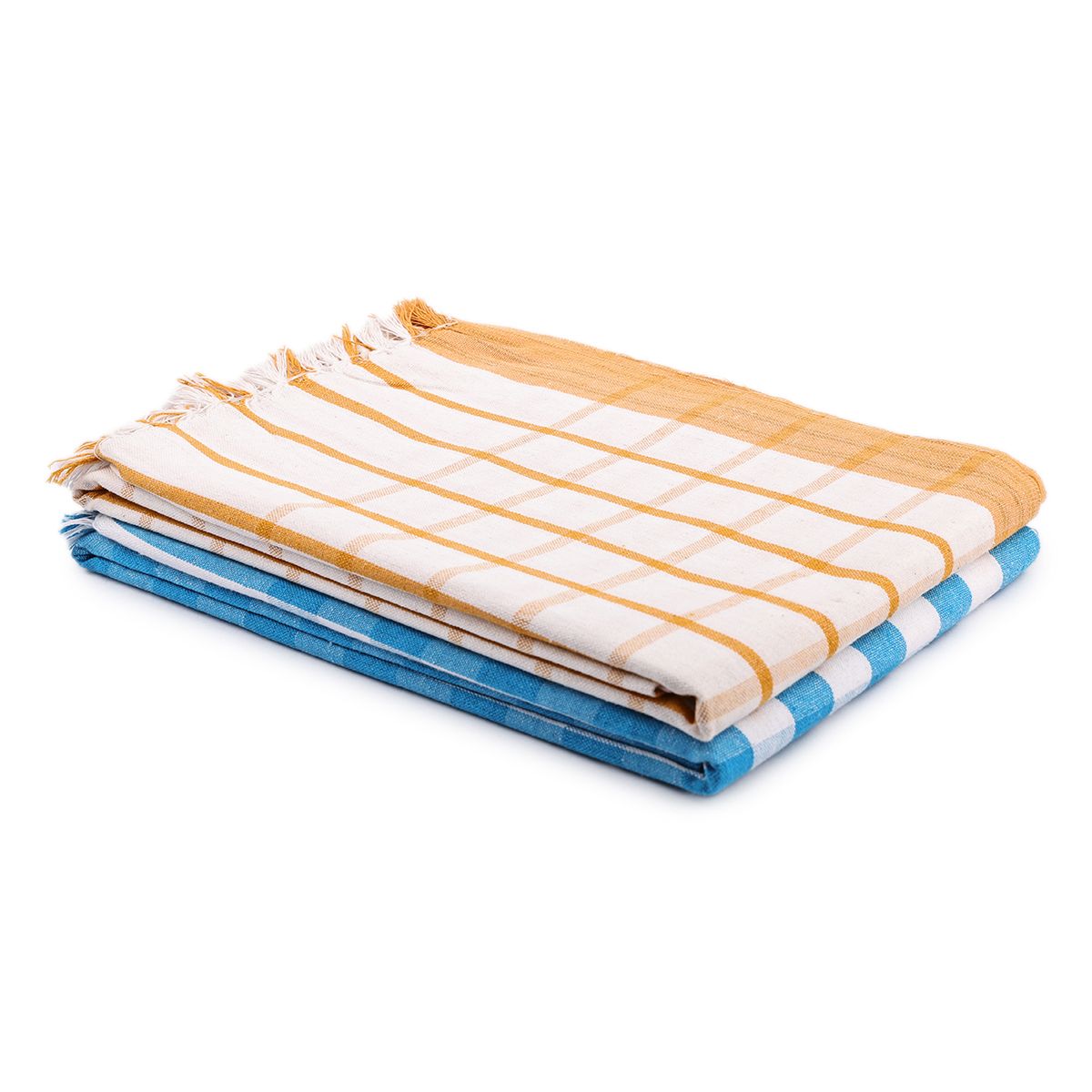 SME Handloom Cotton Bath Towels/Big Towel Comfort Bath Towel for Men and Women, Large Size Combo Pack of 2 (Blue & Orange White Stripe)