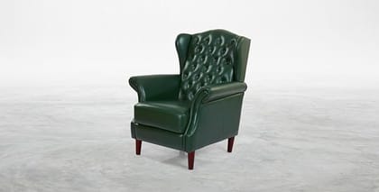 Karlsson Leather Chair with Armrest | Solid Wood and Plywood Wing Chair for Home Living Room & Office - Green