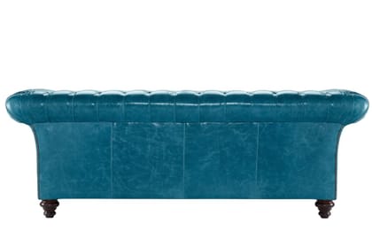 Ocean Blue Leather Sofa | Solid Wood and Plywood Sofa for Home Living Room & Office