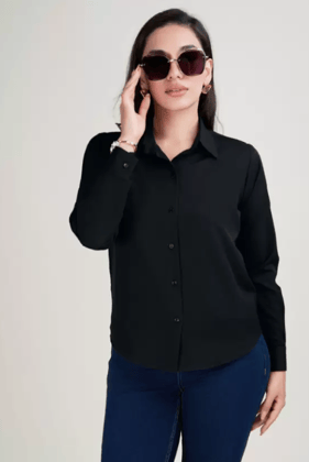 Women Regular Fit Solid Black Casual Shirt