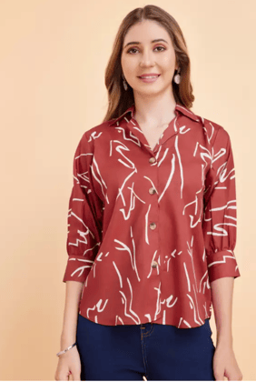 Women Regular Fit Printed Spread Collar Casual Shirt