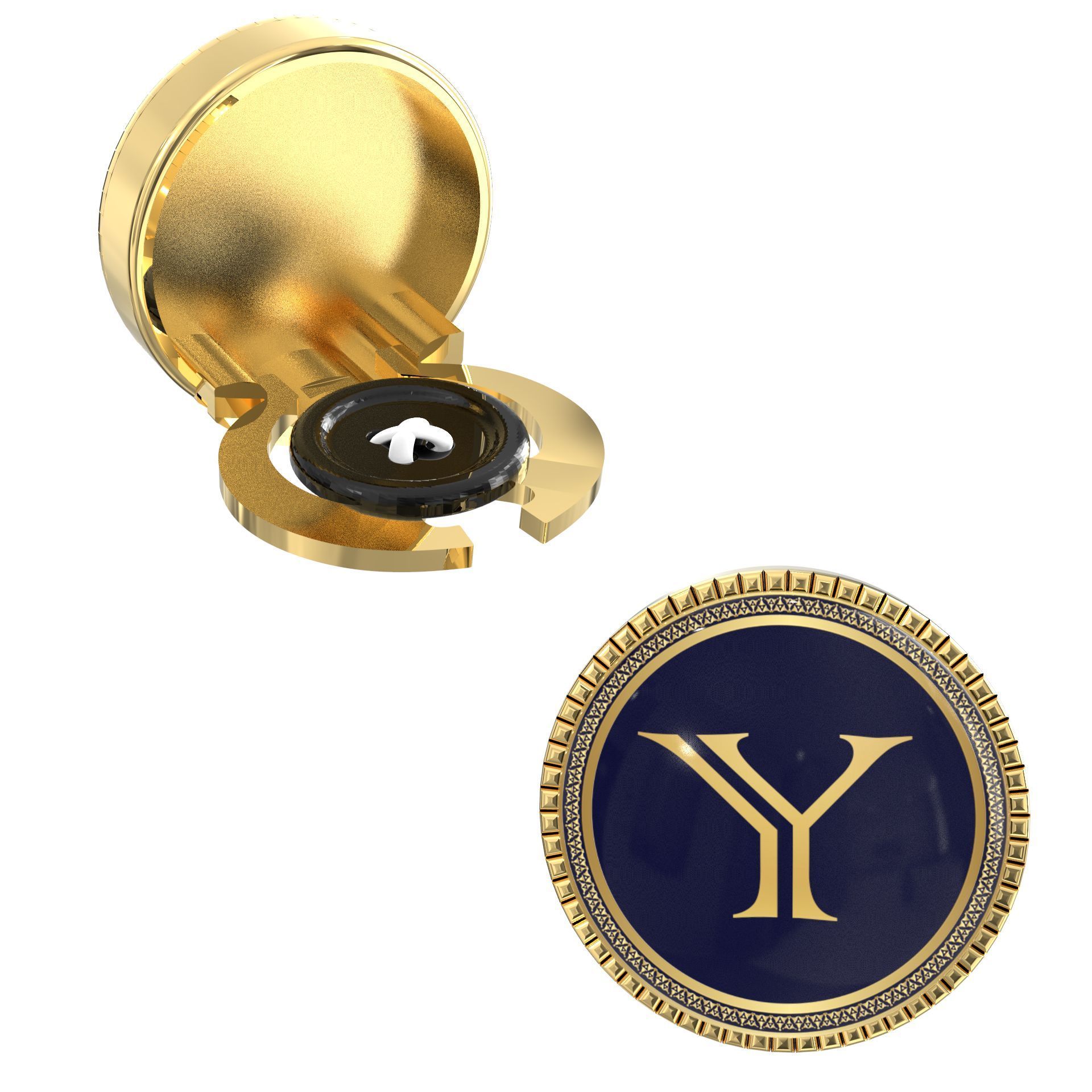 The Smart Buttons - Gold Colour Plated Shirt Button Cover Cufflinks for Men - Personalized Initials - Y