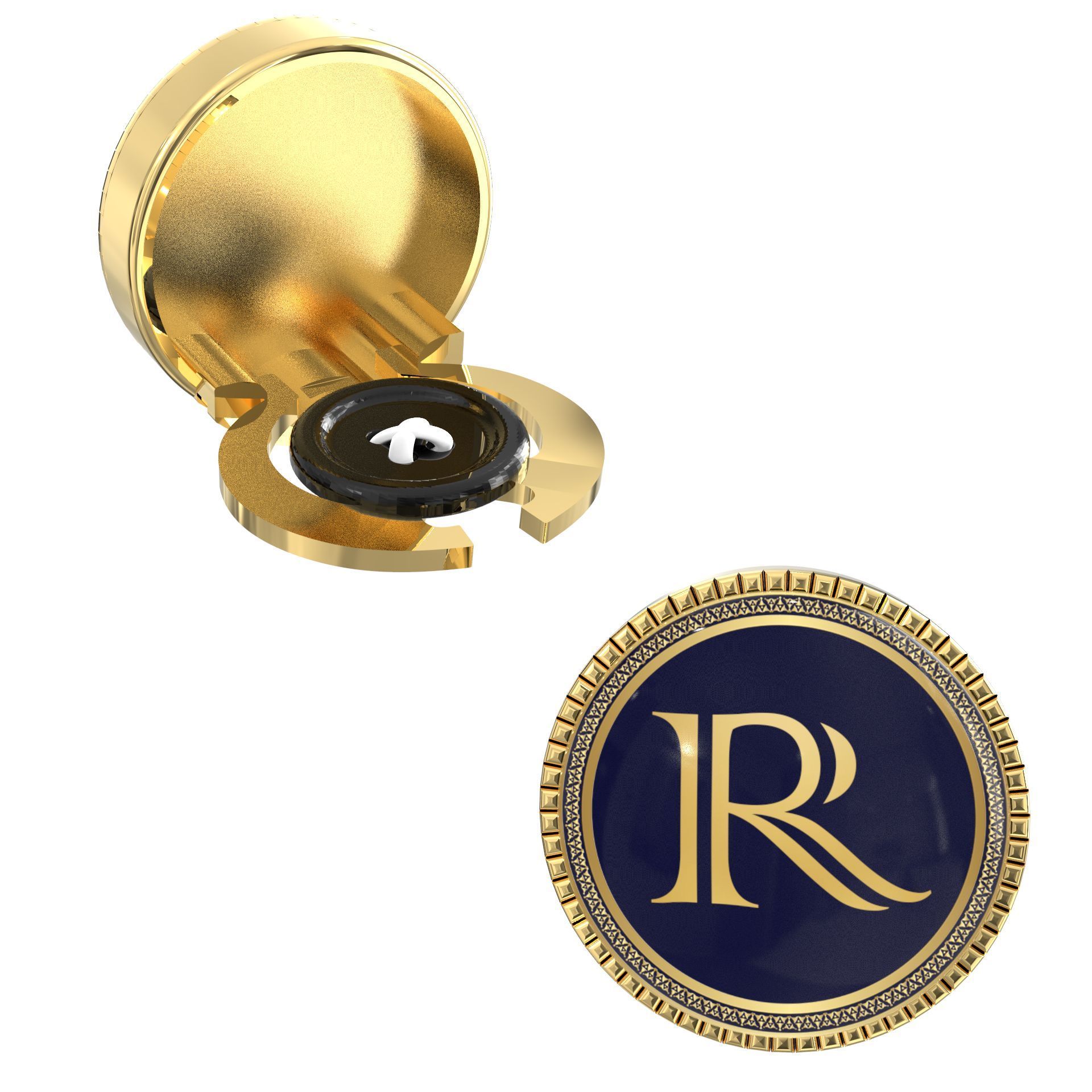 The Smart Buttons - Gold Colour Plated Shirt Button Cover Cufflinks for Men - Personalized Initials - R