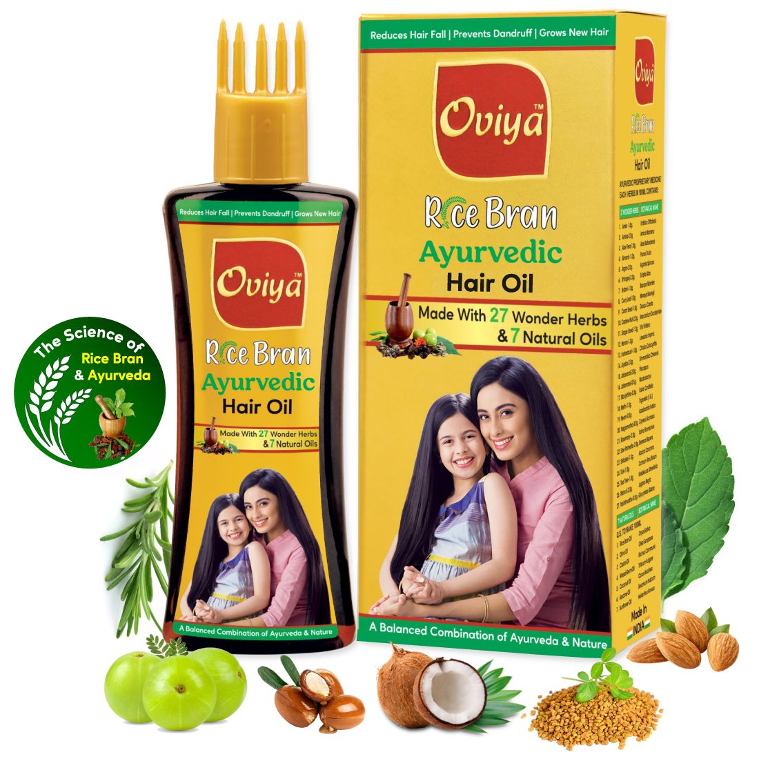 Oviya Rice Bran Ayurvedic Hair Oil || Ayurvedic Hair Oil blends 27 medicinal herbs & 7 natural oils