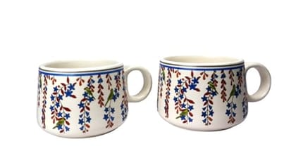 STOREPEDIA Handprinted Ceramic Mugs Cup Microwave Dishwasher Safe Medium Size Coffee Tea Chai Milk Cups for Home Office Multipurpose Use 150 ml Set of 2 Floral and Bird Print