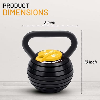 De Jure Fitness Adjustable Weight Kettlebells, Adjustable Kettlebell, Adjustable Weights 2.1 kg to 9 kg, For Men & Women, 20 lbs - Black & Yellow (9 Kg)