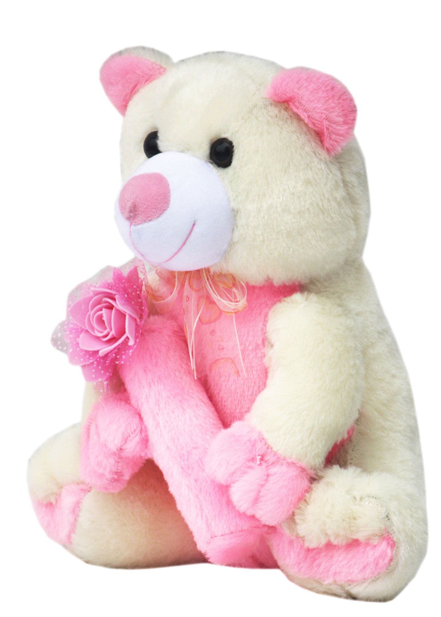 Amardeep And Co Cream and Pink Teddy with Flowers 30cms - ad1137