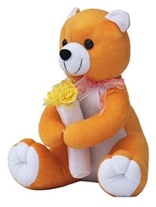 Amardeep And Co Mustard Teddy With Flowers 30cms - ad1130