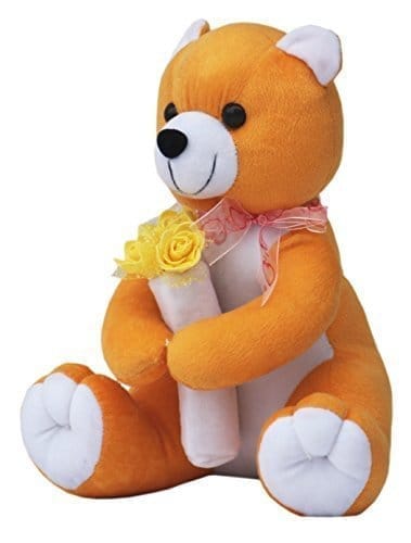 Amardeep And Co Mustard Teddy With Flowers 30cms - ad1130