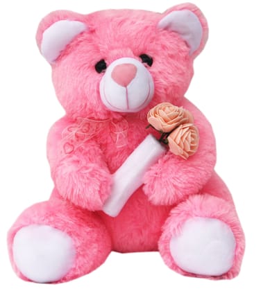 Amardeep And Co Pink Teddy with Roses 40cms - ad1136