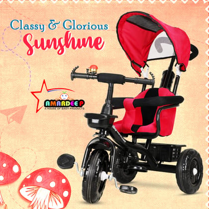 Amardeep and Co Baby Tricycle Sunshine (1-5 Yrs) with Safety Armrest, Parental Control and Canopy Pink