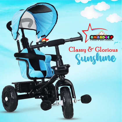 Amardeep and Co Baby Tricycle Sunshine with Safety Armrest, Parental Control and Canopy (Blue, 1-5 Yrs)