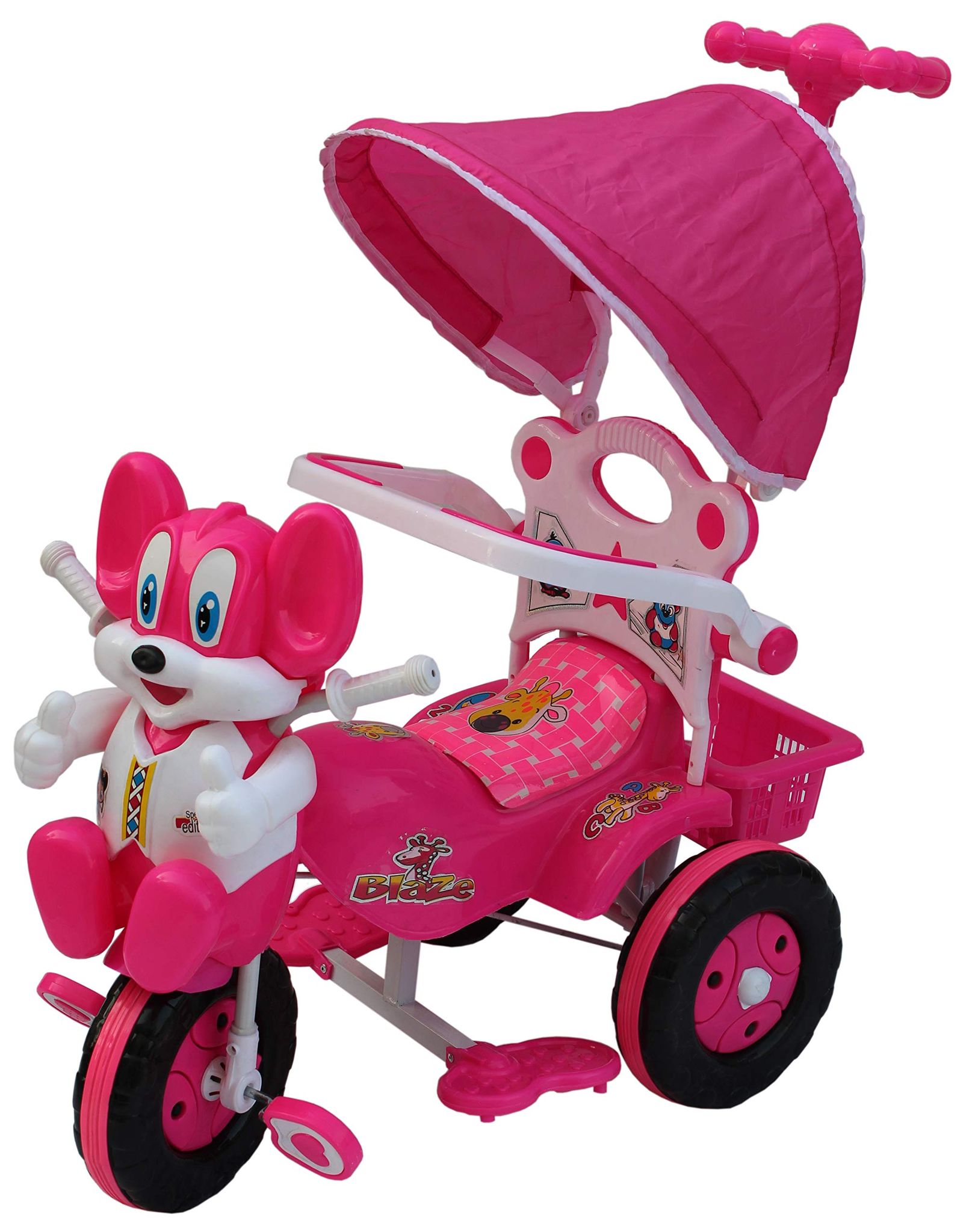 Amardeep Baby Tricycle Pink with Black Stylish Wheels 86 * 64 * 33 cms 1-3 yrs W/Shade and Parental Control