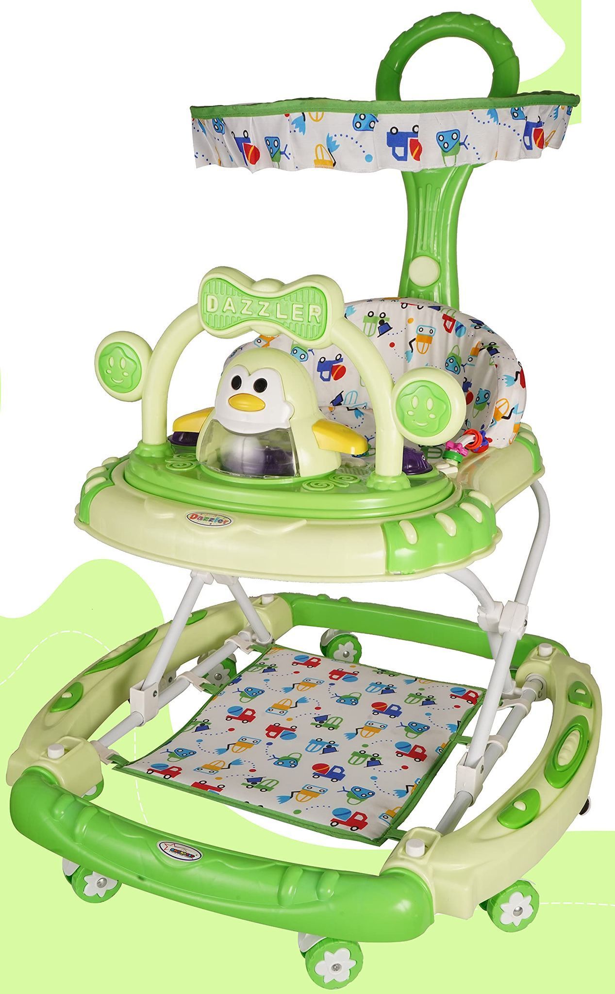 Amardeep Baby Walker Adjustable Height,Rocker,Stopper,Shade,Footmat,Push Handle Bar,Fun Toys and Activities for Babies and Child-Green