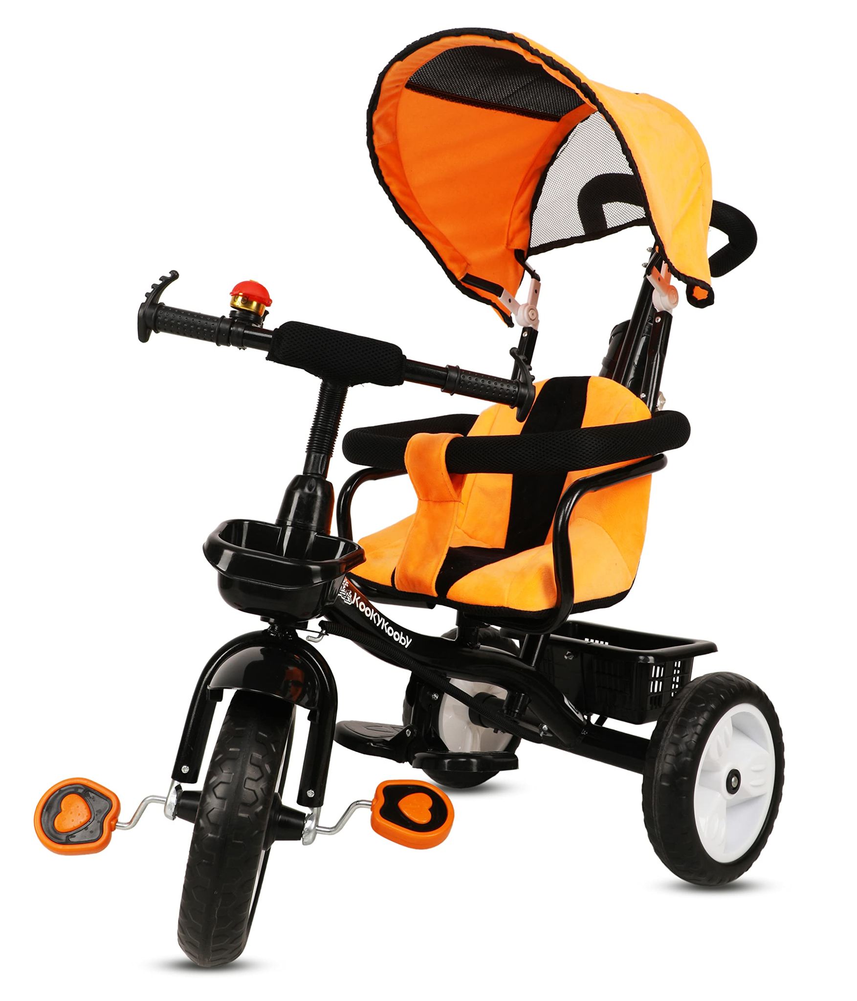 Amardeep Baby Tricycle Bliss (1-5 Yrs) Plug N Play Wheels, with Cushioned Seat, Safety Armrest, Parental Control and Canopy (Orange)