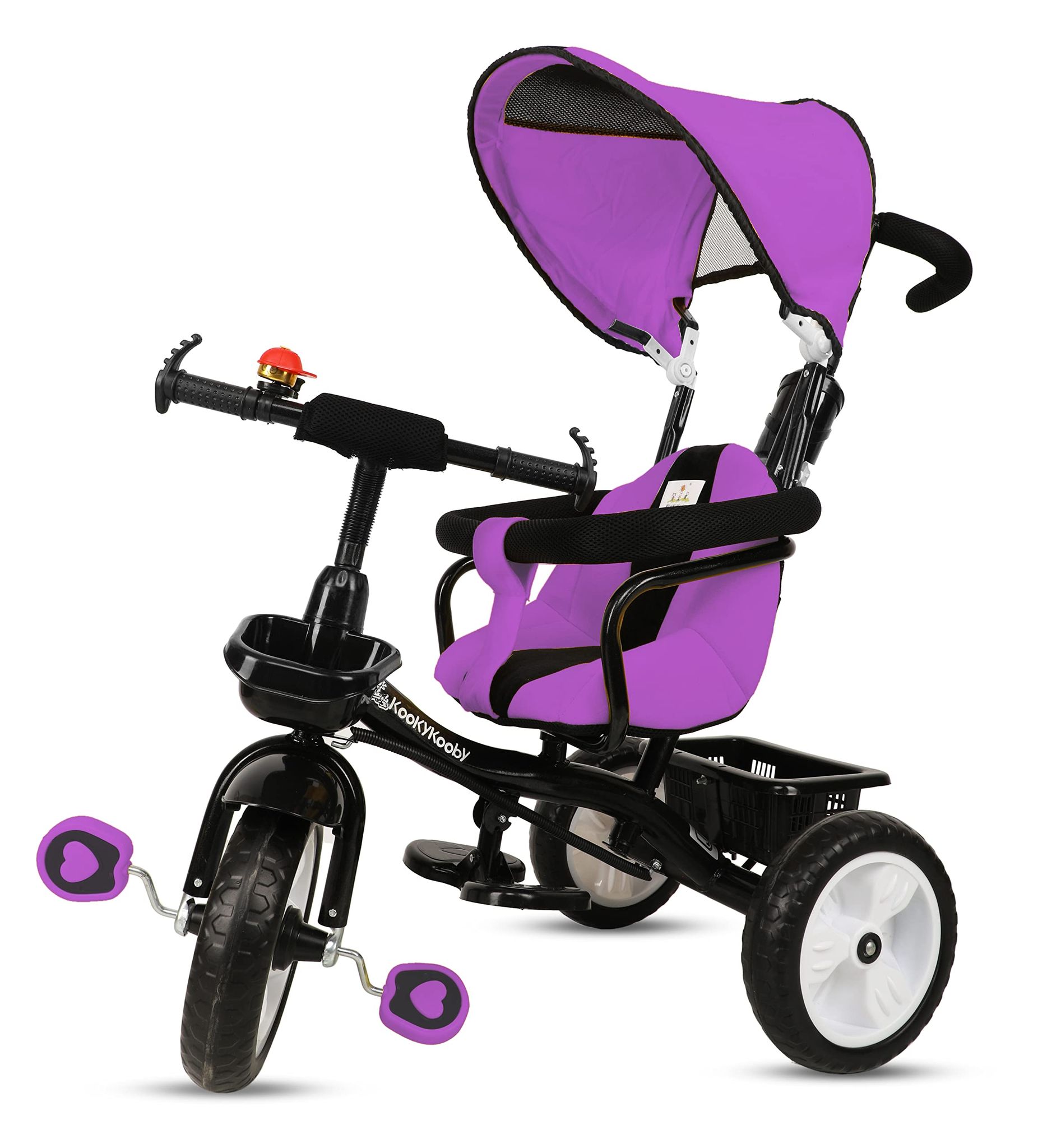 Amardeep Baby Tricycle Bliss (1-5 Yrs) Plug N Play Wheels, with Cushioned Seat, Safety Armrest, Parental Control and Canopy (Purple)