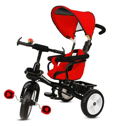 Amardeep Baby Tricycle Bliss (1-5 Yrs) Plug N Play Wheels, with Cushioned Seat, Safety Armrest, Parental Control and Canopy (Red)