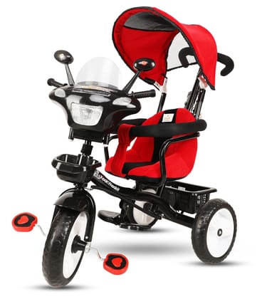 Amardeep Baby Tricycle Adore (1-5 Yrs) Plug N Play Wheels, with Cushioned Seat, Safety Armrest, Parental Control, Musical Horn and Canopy (Red)