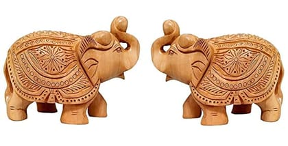 Patwari Arts Wooden Decorative Elephant Statue Showpiece Gift Set- 2, Elephant Showpiece, Home Decor, Office Decoration Elephant.