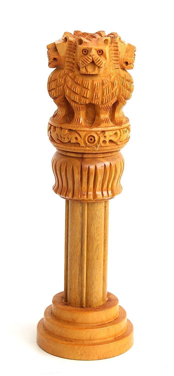 Patwari Arts 8 Inches Wooden Ashoka Stambh- Ashoka Pillar Indian National Ideal for Office & Home Decor Showpiece - Best for Gifting- Ideal Gift, Best for Teachers Day Gifting.