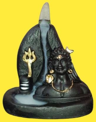 Handcrafted Adiyogi Smoke Fountain with Shivling and Trishool: 10 Free Backflow Scented Cone Incenses and Dhoop Stand Included.