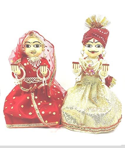 Rajasthani Traditional Handmade Wooden Gangaur and Ishar Idols with Clothing & Jewellery 9 Inch.