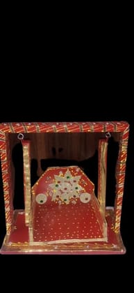 Home Temple Decor with Artistic Wooden Swings for Laddu Gopal.